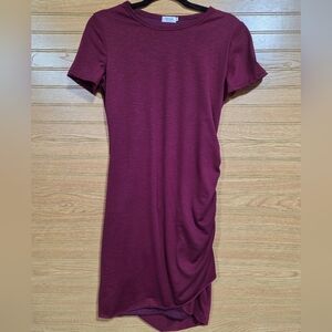 Qearal Women's Elegant Burgundy Short Sleeve Dress With Draped Side Size Small